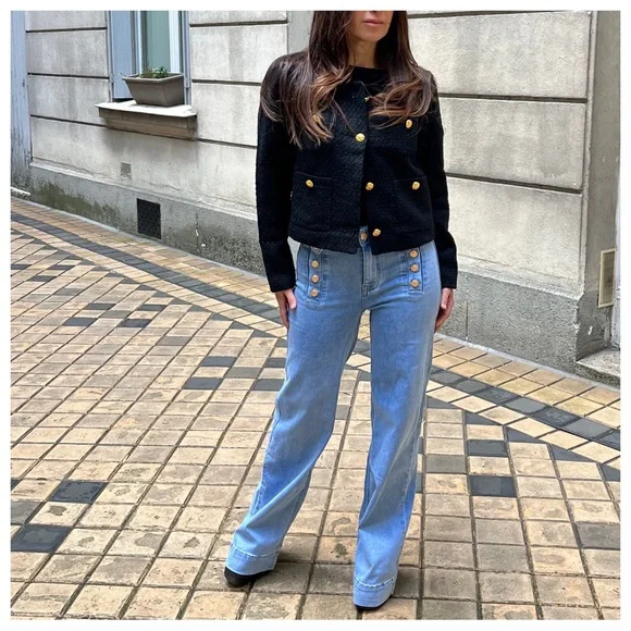 #51 PARIS CHIC FABULOUS SAILOR STYLE WIDE LEG JEANS - Picture 1 of 7